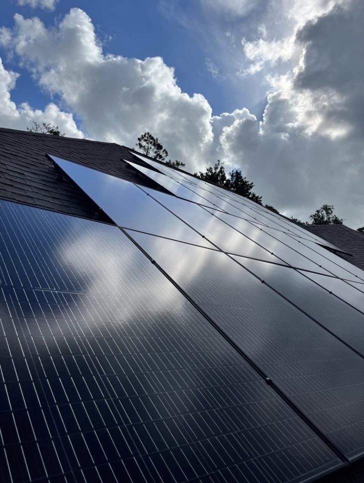 Rooftop solar array on asphalt shingles